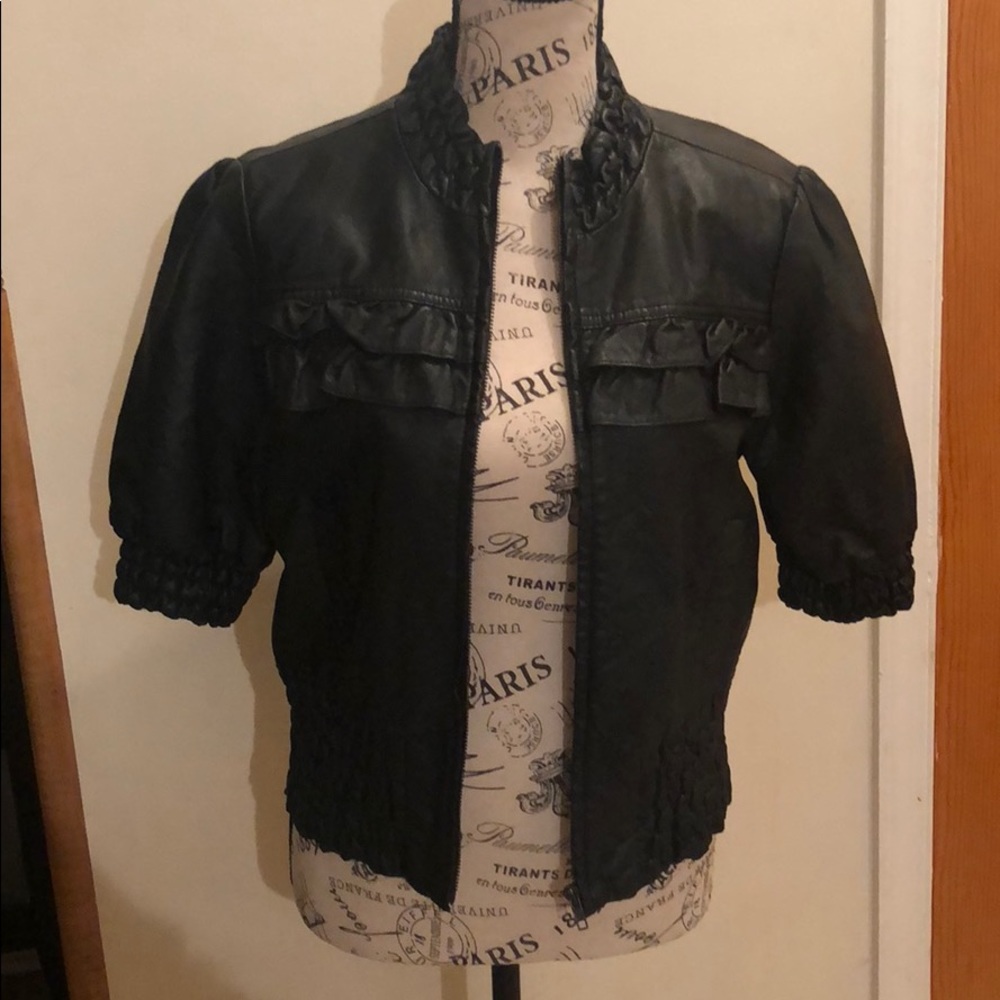 Bebe Faux Leather Shrt Sleeve Crop Jacket Sz L